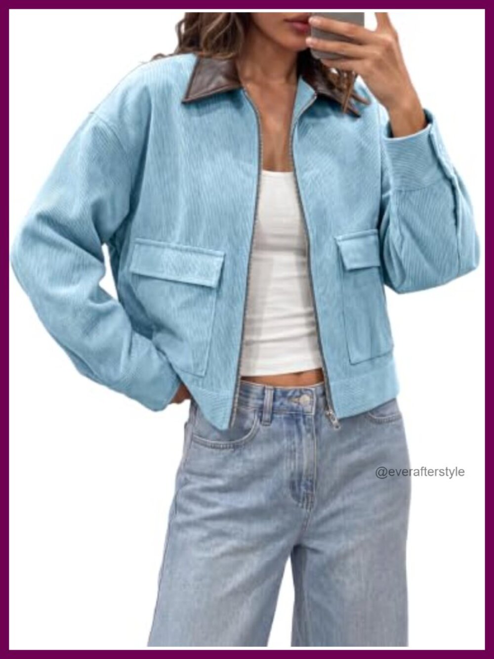 Womens Cropped Corduroy Jacket Oversized Zip Up Barn Bomber Coat